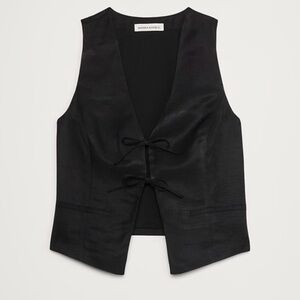 NWT Black Vest with Front Tie Accents - Vizcose Linen Size Large Banana Republic